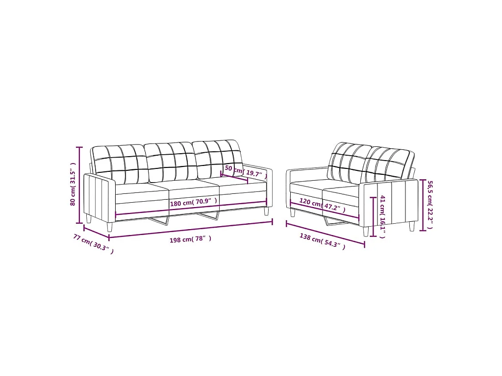 Ensemble de canapés 2 pcs avec coussins Gris clair Tissu
