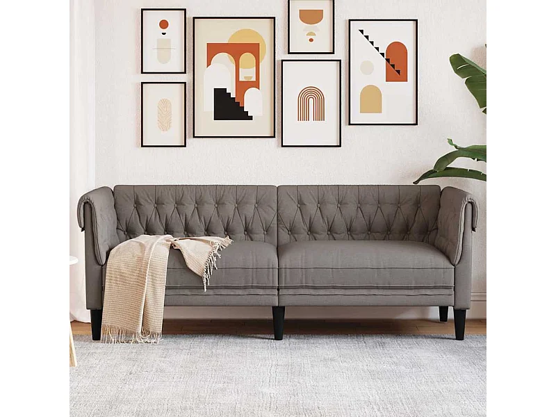 Sofá Chesterfield de 3 plazas en tela color topo