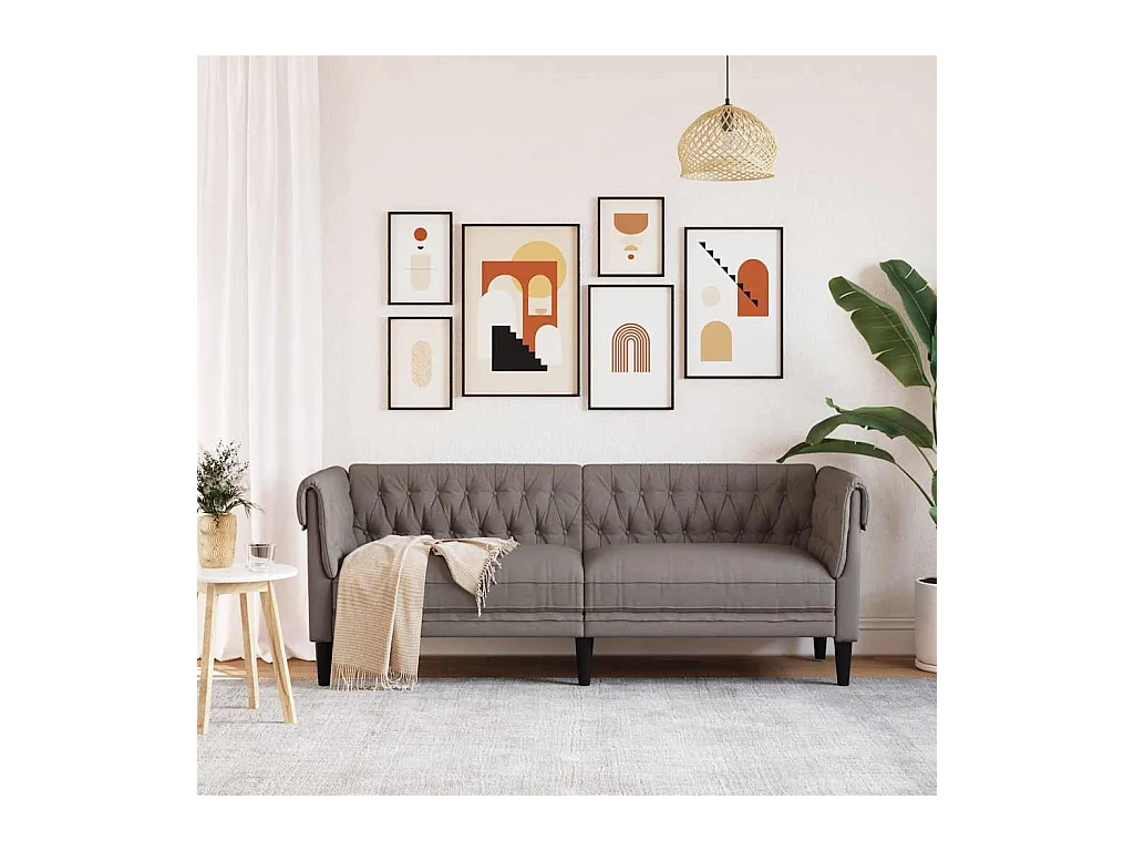 Sofá Chesterfield de 3 plazas en tela color topo