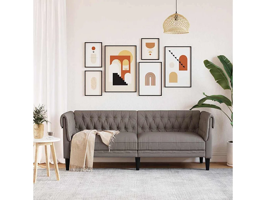 Sofá Chesterfield de 3 plazas en tela color topo