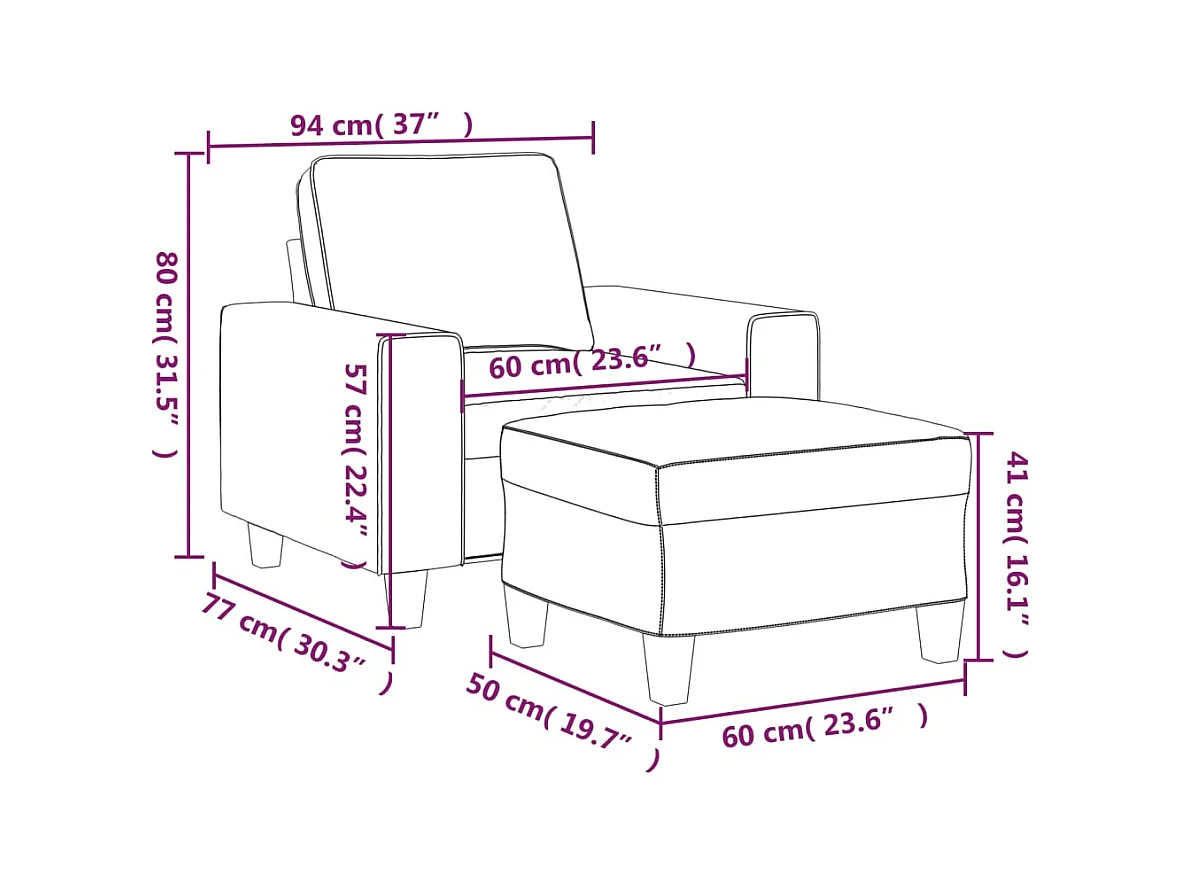 Fauteuil met voetenbank Taupe 60 cm Stof