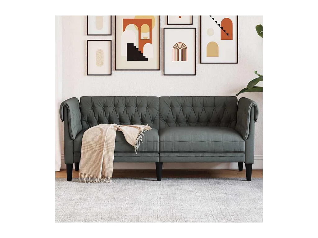 Chesterfield 2-zitsbank in donkergrijze stof