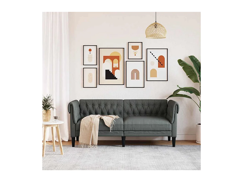 Chesterfield 2-zitsbank in donkergrijze stof