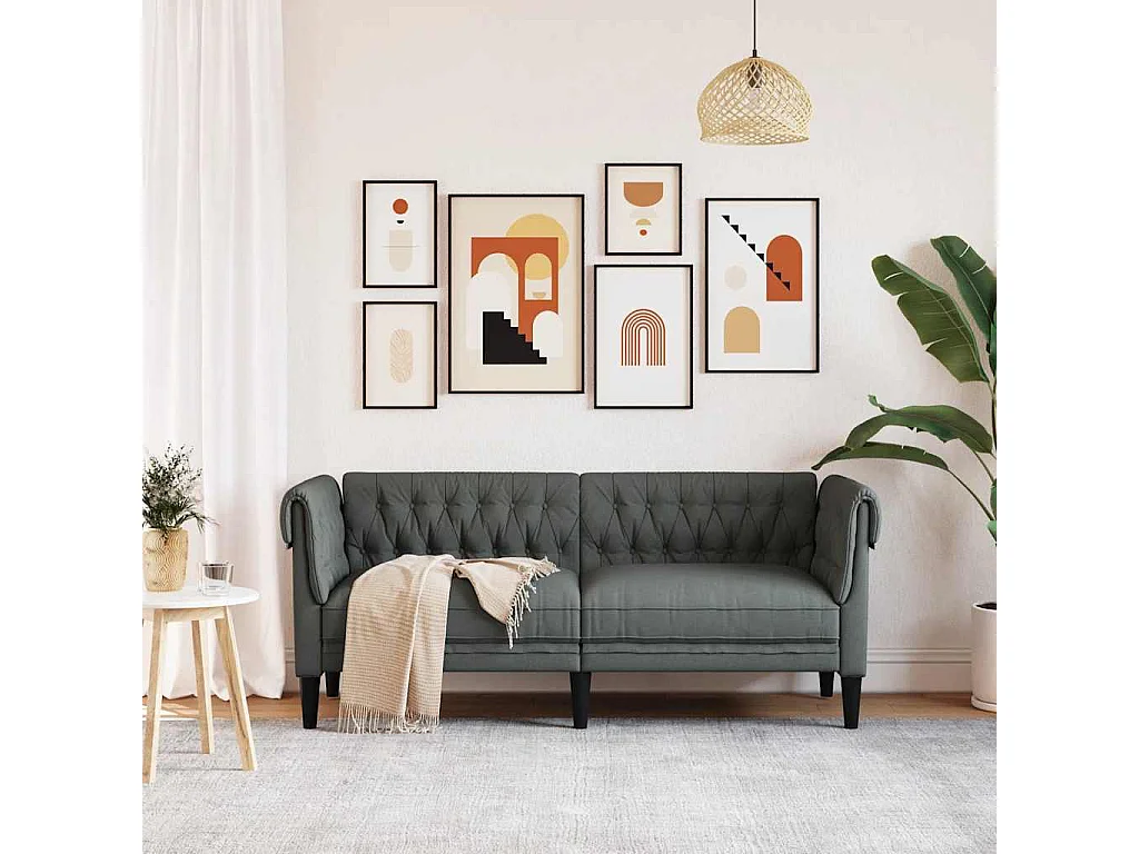 Sofá Chesterfield de 2 plazas en tela gris oscuro