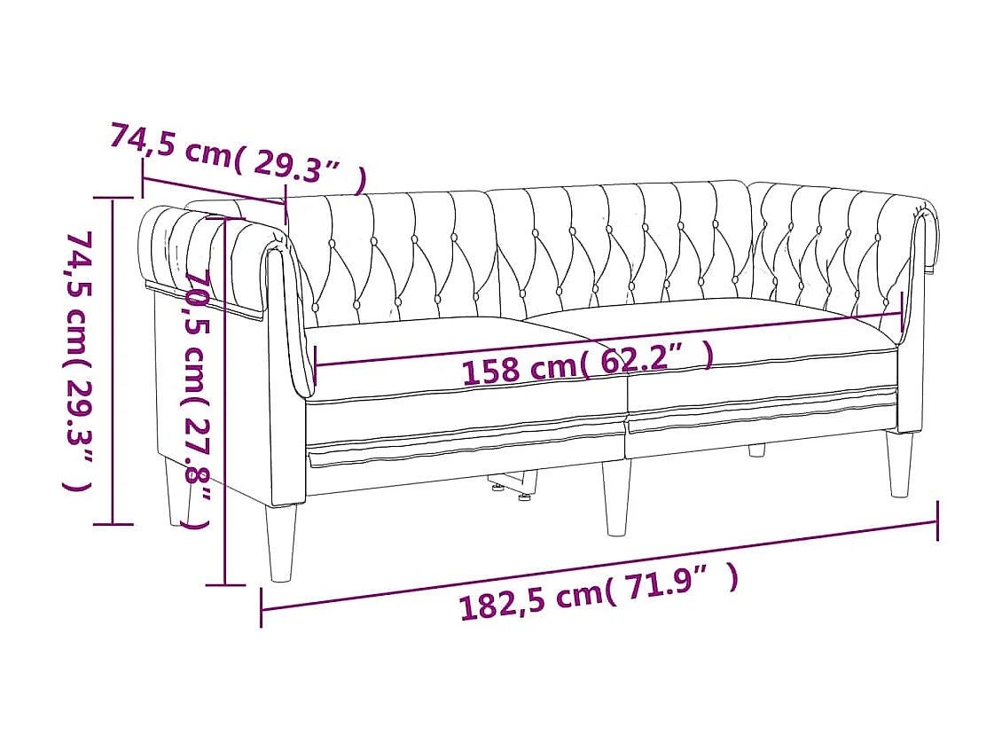 Sofá Chesterfield de 2 plazas en tela gris oscuro