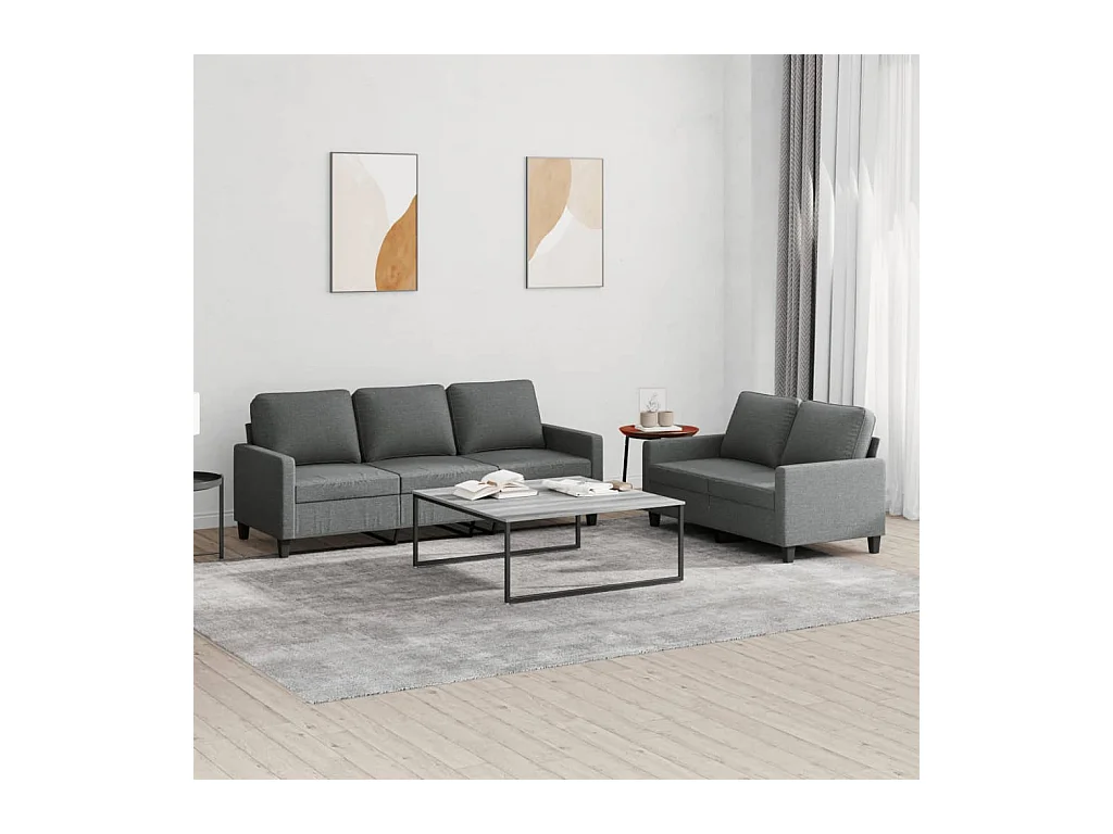 Set di divani 2 pezzi con cuscini in tessuto grigio scuro
