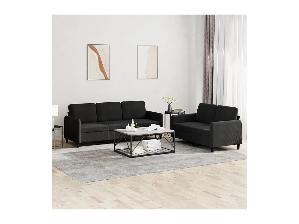 Set di divani in velluto nero da 2 pezzi