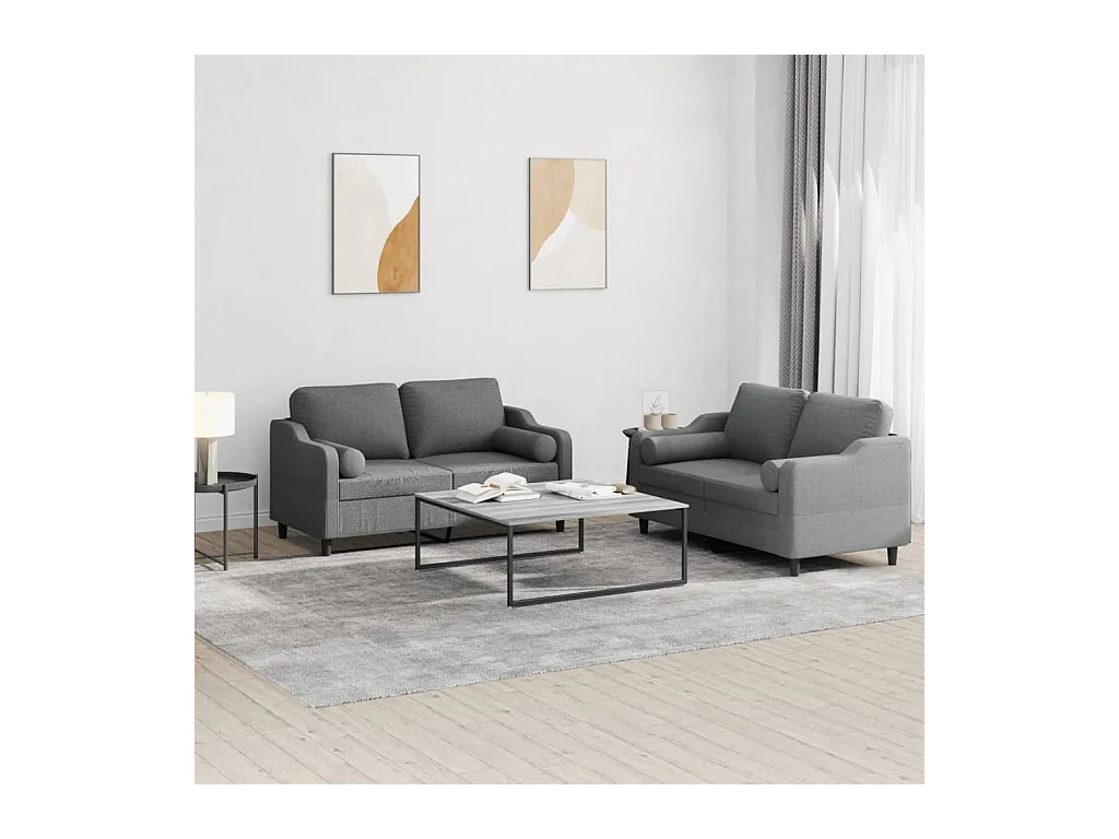 Set di divani 2 pezzi con cuscini in tessuto grigio scuro