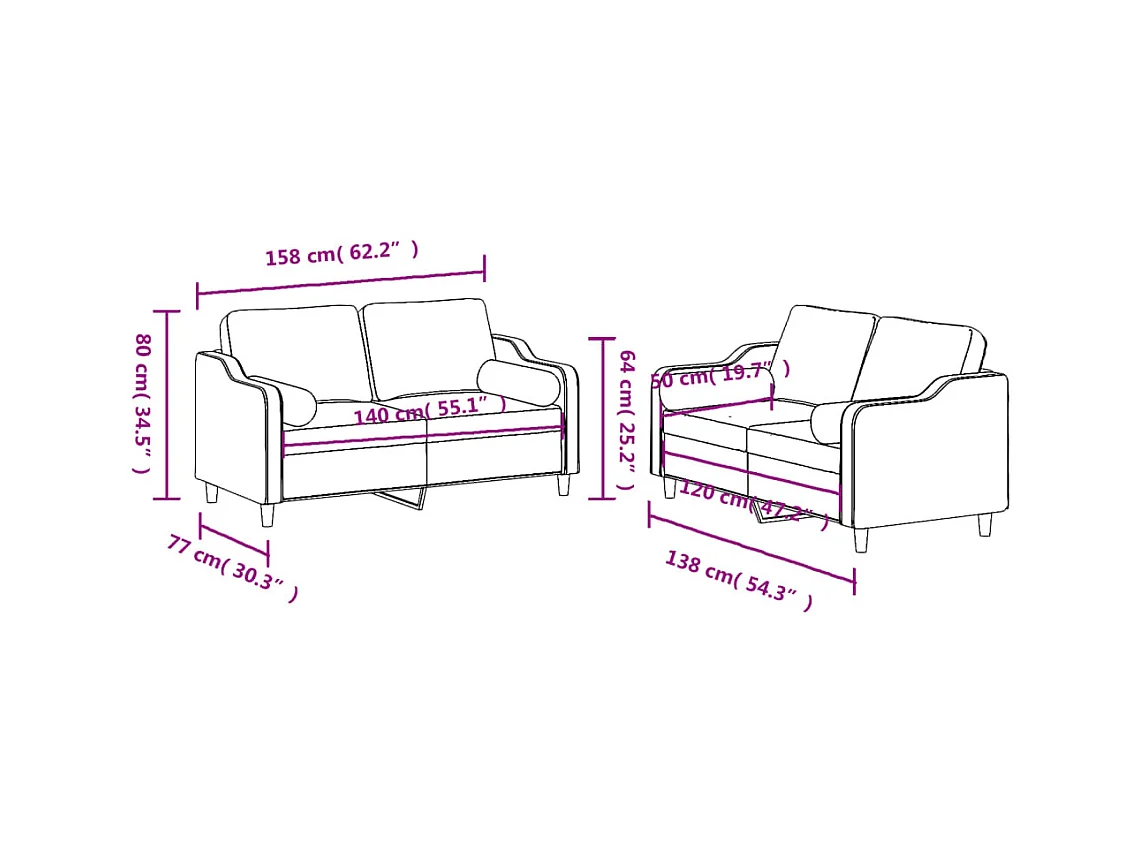 Set di divani 2 pezzi con cuscini in tessuto grigio scuro