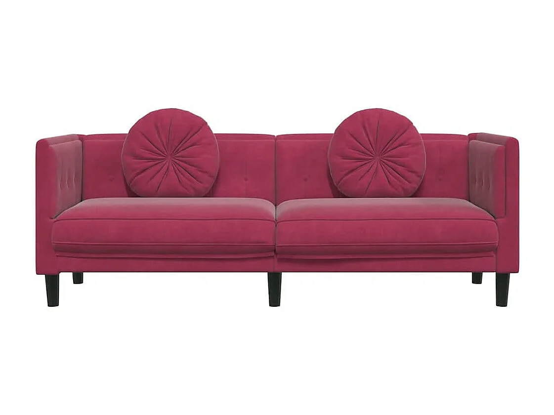 Sofá de 3 plazas con cojines de terciopelo rojo burdeos