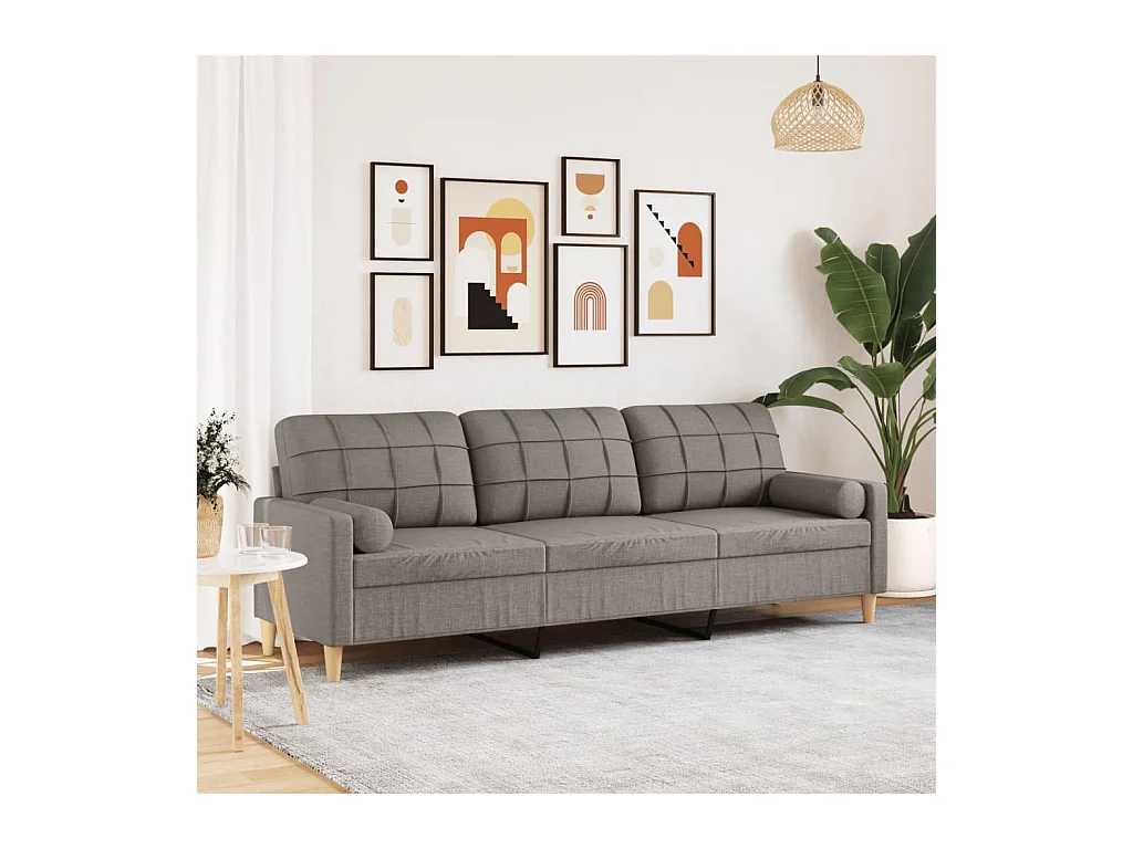 Sofá de 3 plazas con cojines decorativos tela color topo 210 cm