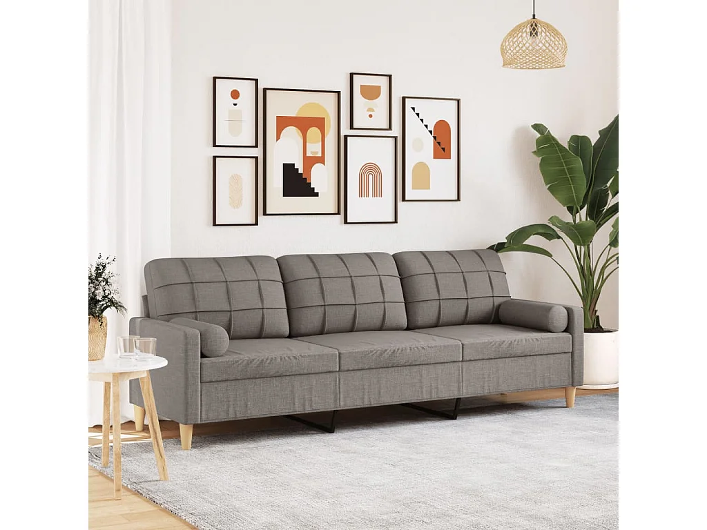 3-Sitzer-Sofa mit Dekokissen taupe 210 cm Stoff