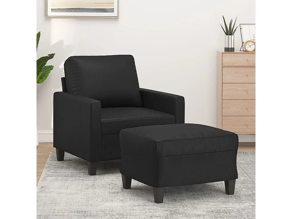 Fauteuil avec repose-pied Noir 60 cm Similicuir