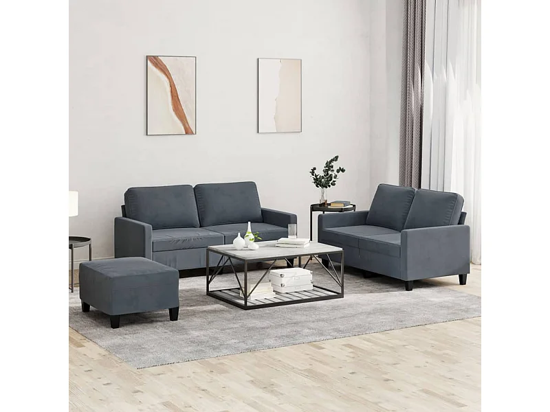 Conjunto de sofá de 3 piezas con cojines Terciopelo Gris Oscuro