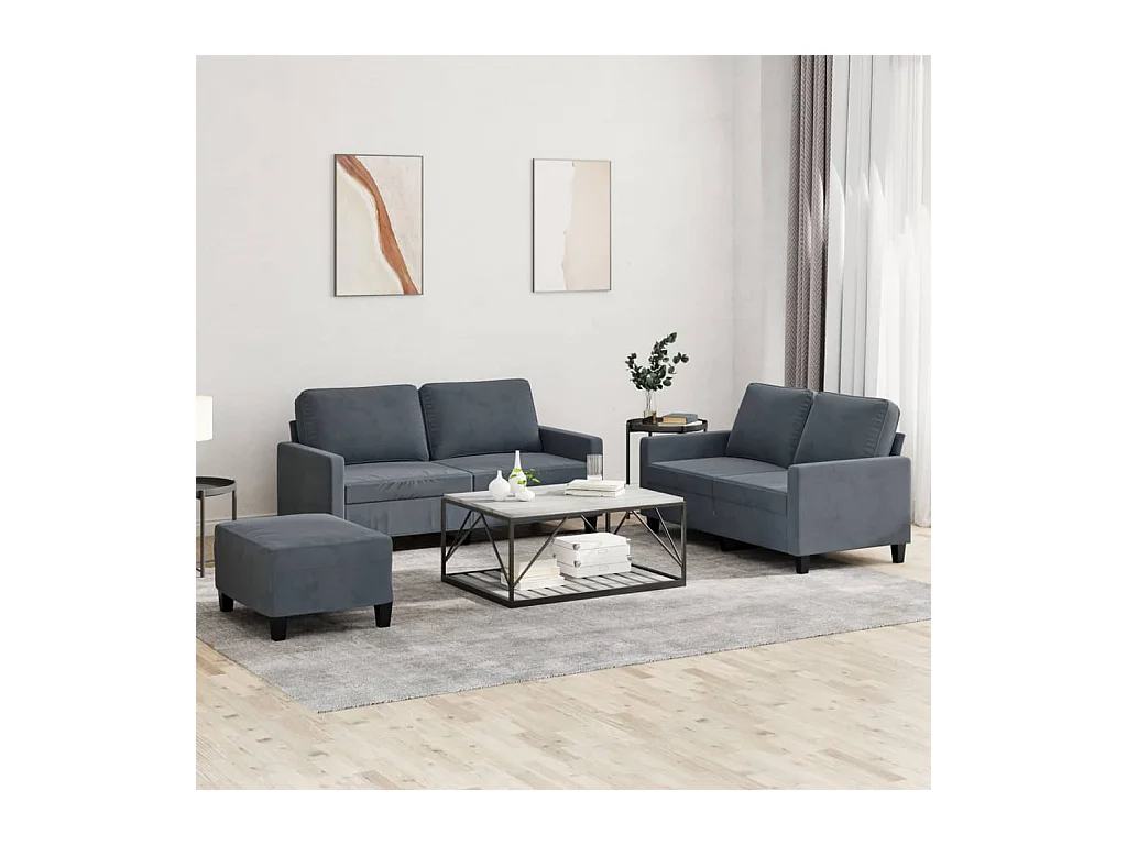 Conjunto de sofá de 3 piezas con cojines Terciopelo Gris Oscuro