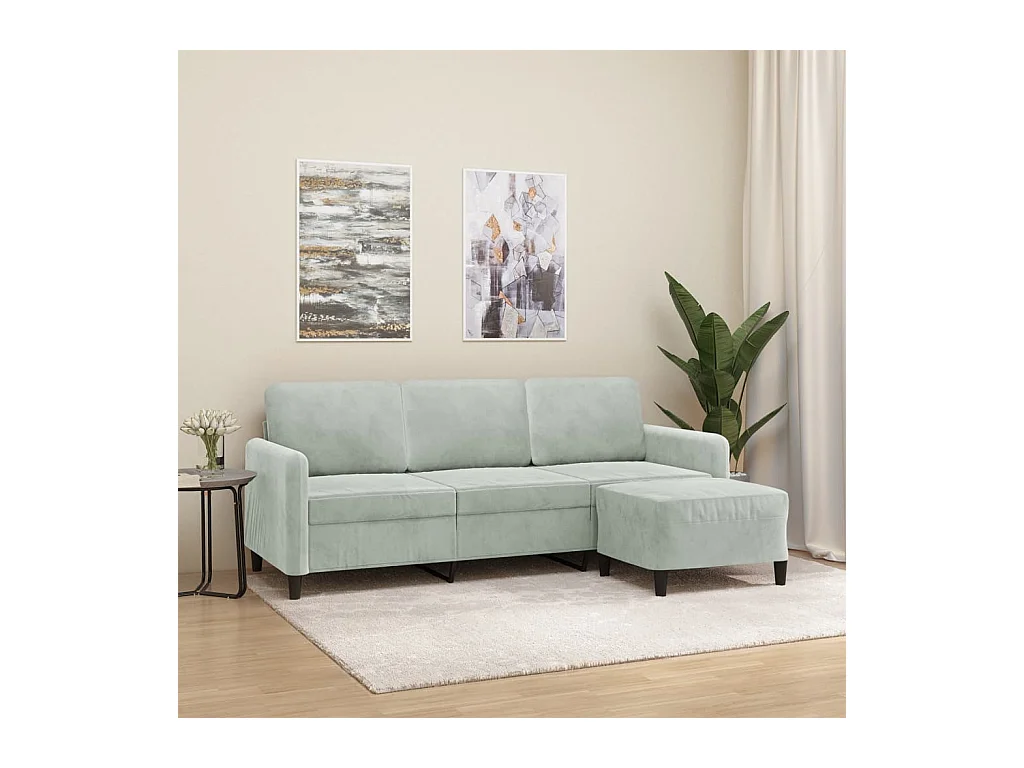Divano 3 posti con poggiapiedi Grigio chiaro 180 cm Velluto