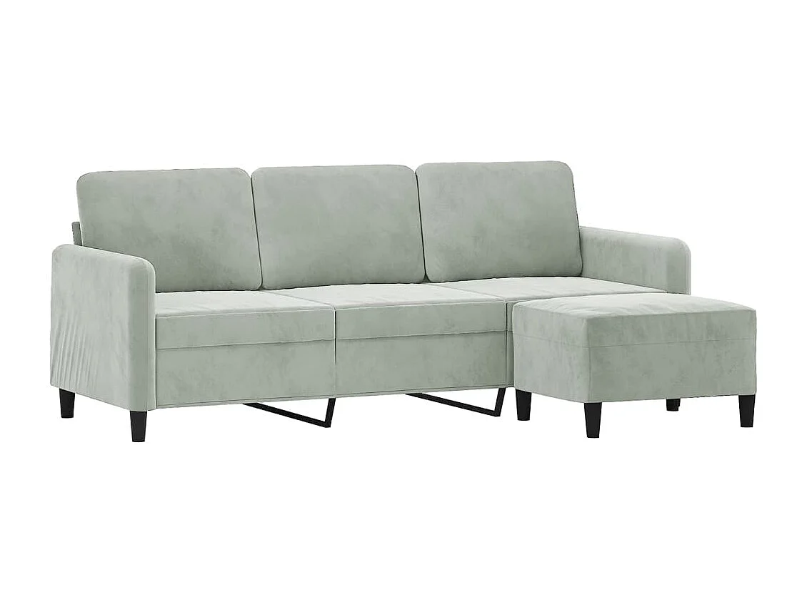 Sofá 3 plazas con reposapiés Gris claro 180 cm Terciopelo