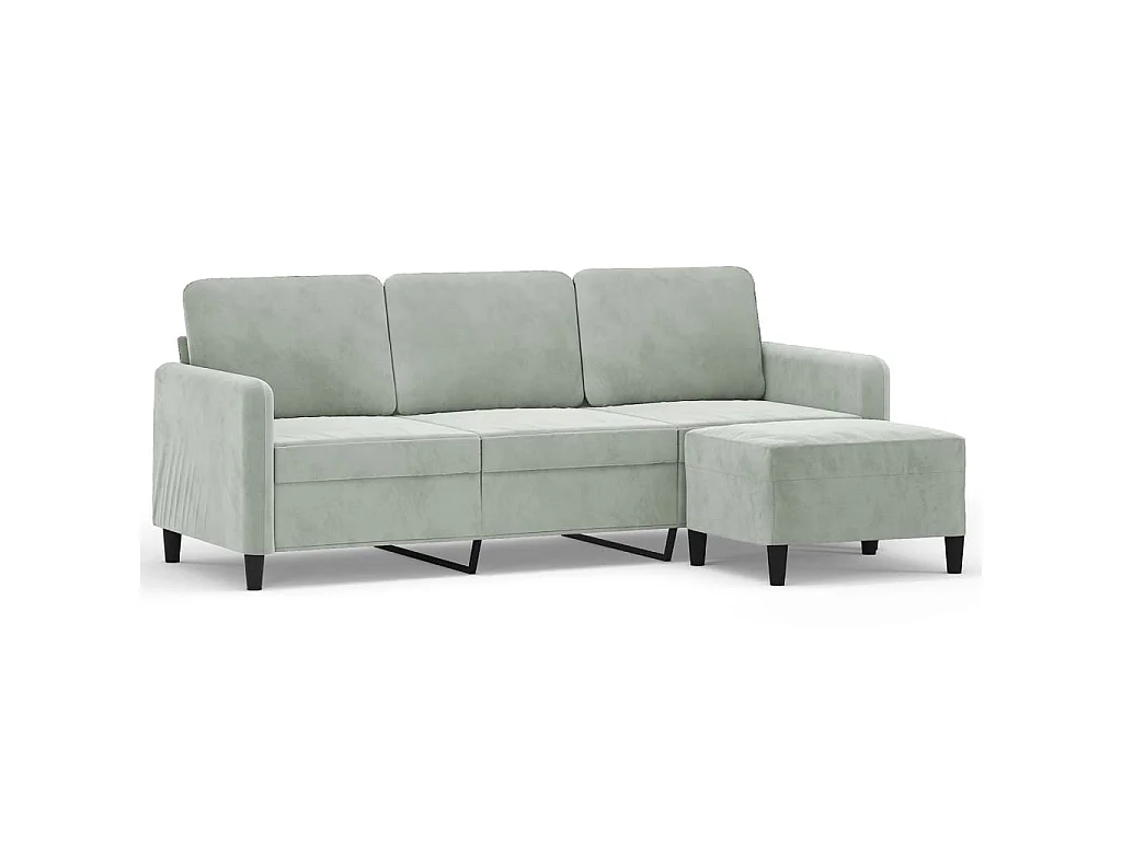 Divano 3 posti con poggiapiedi Grigio chiaro 180 cm Velluto