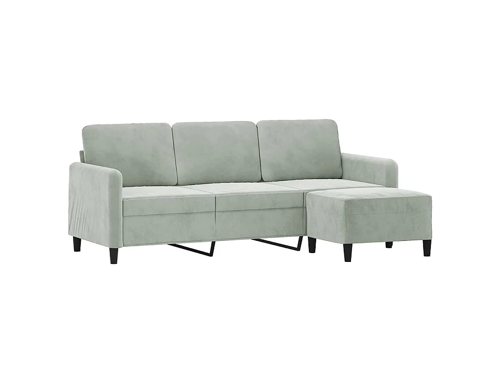 Divano 3 posti con poggiapiedi Grigio chiaro 180 cm Velluto