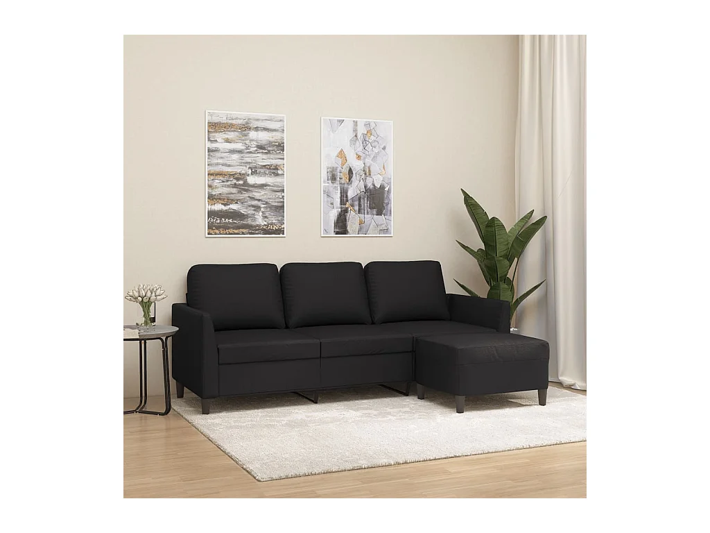 Divano 3 posti con poggiapiedi Nero 180 cm Similpelle