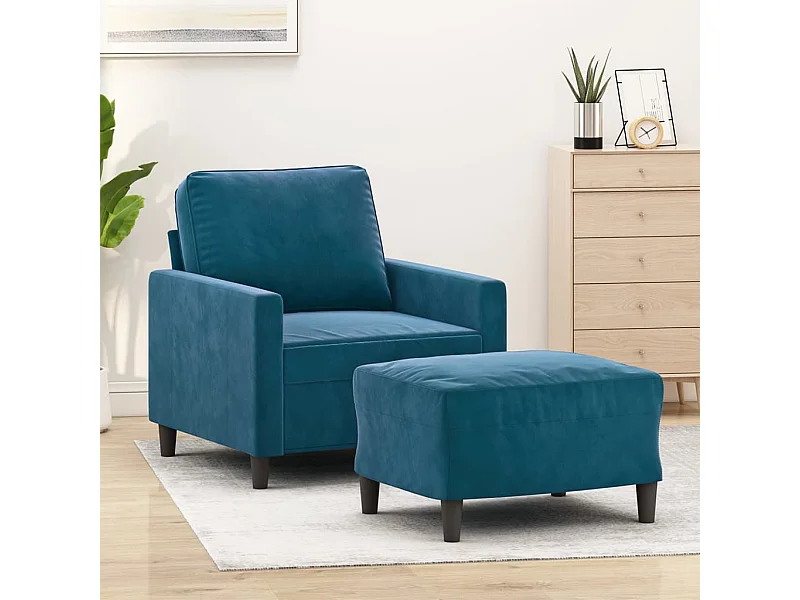 Fauteuil met voetenbankje Blauw 60 cm Fluweel