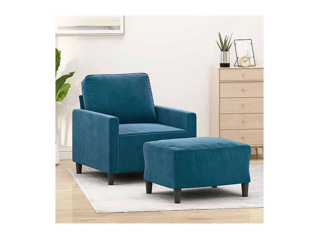 Fauteuil avec repose-pied Bleu 60 cm Velours