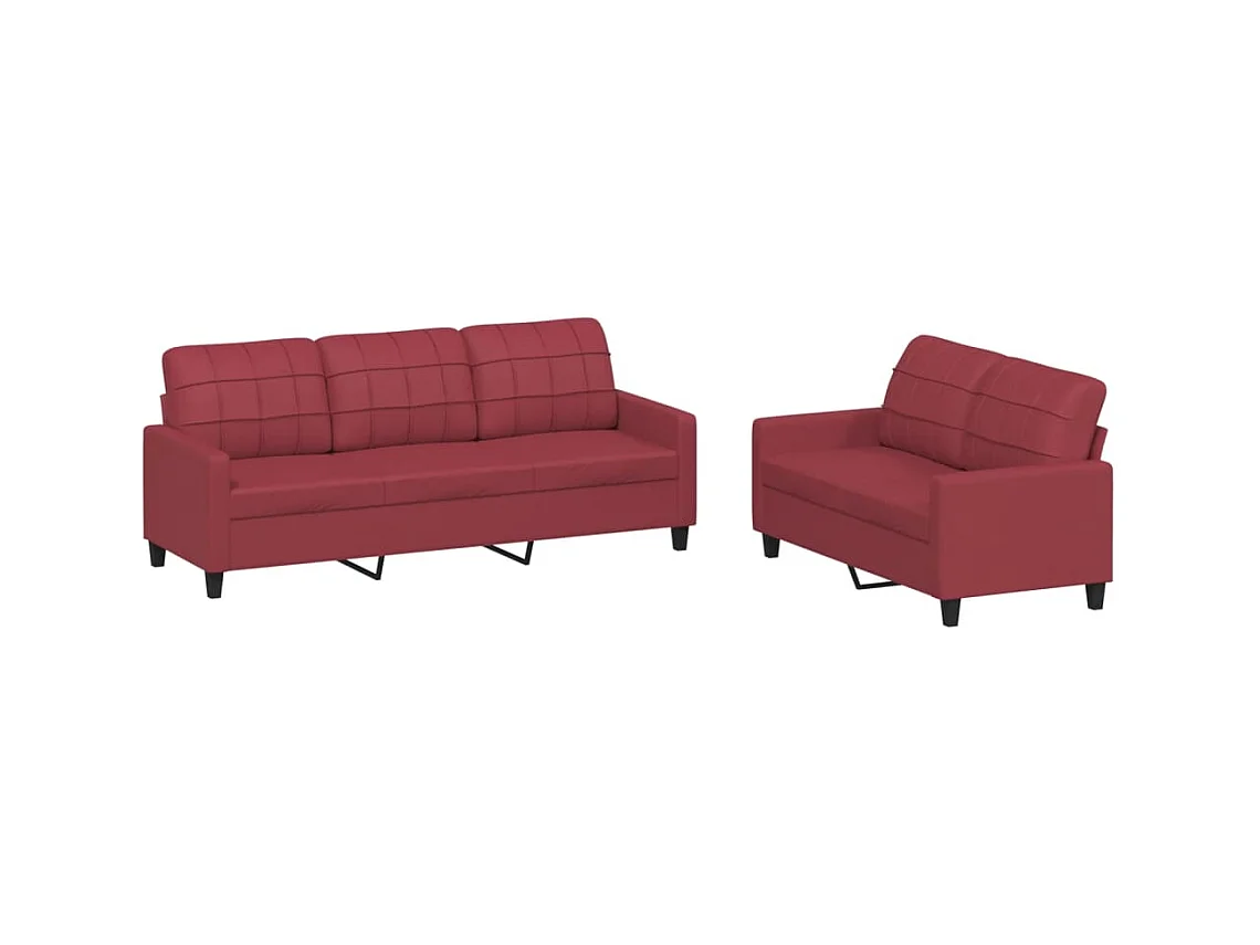 Set divano 2 pezzi con cuscini in similpelle rosso bordeaux