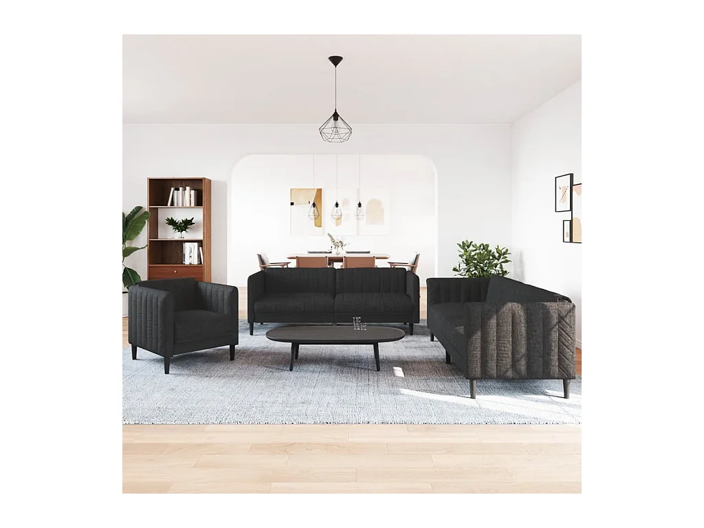 Conjunto de sofá de 3 piezas de tela negra