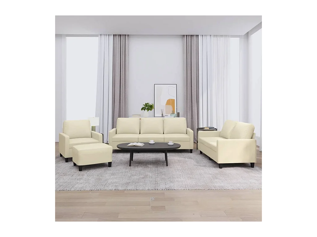 Conjunto de sofá de 4 piezas con cojines de piel sintética color crema