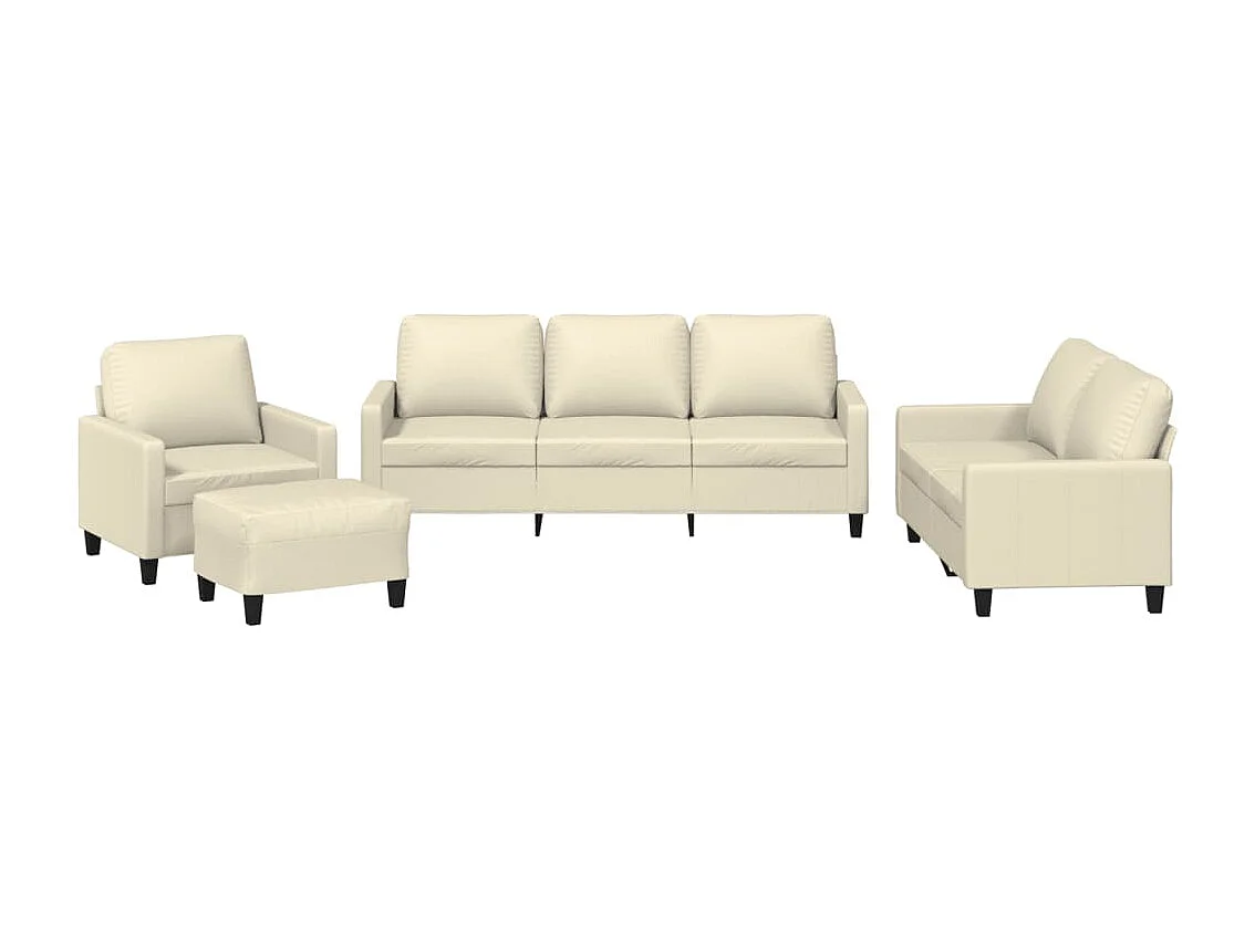 Conjunto de sofá de 4 piezas con cojines de piel sintética color crema