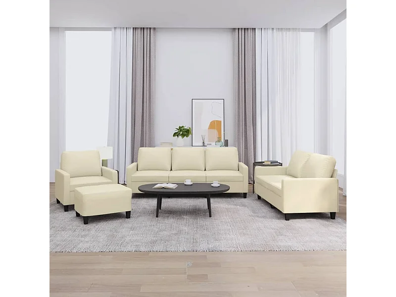 Conjunto de sofá de 4 piezas con cojines de piel sintética color crema