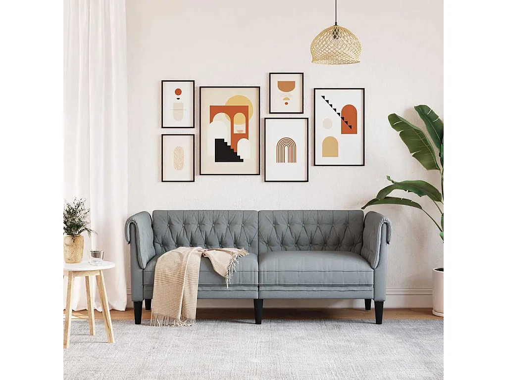 Sofá Chesterfield de 2 plazas en tela gris claro