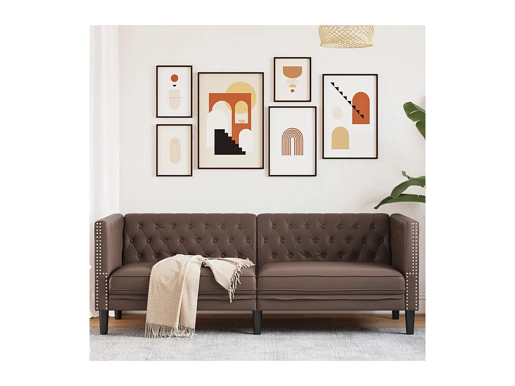 Divano Chesterfield a 3 posti in similpelle marrone