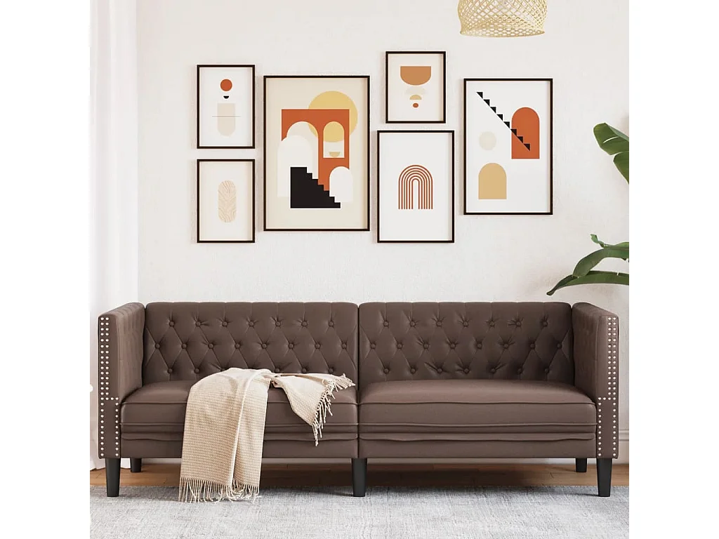 Canapé à 3 places Chesterfield marron similicuir