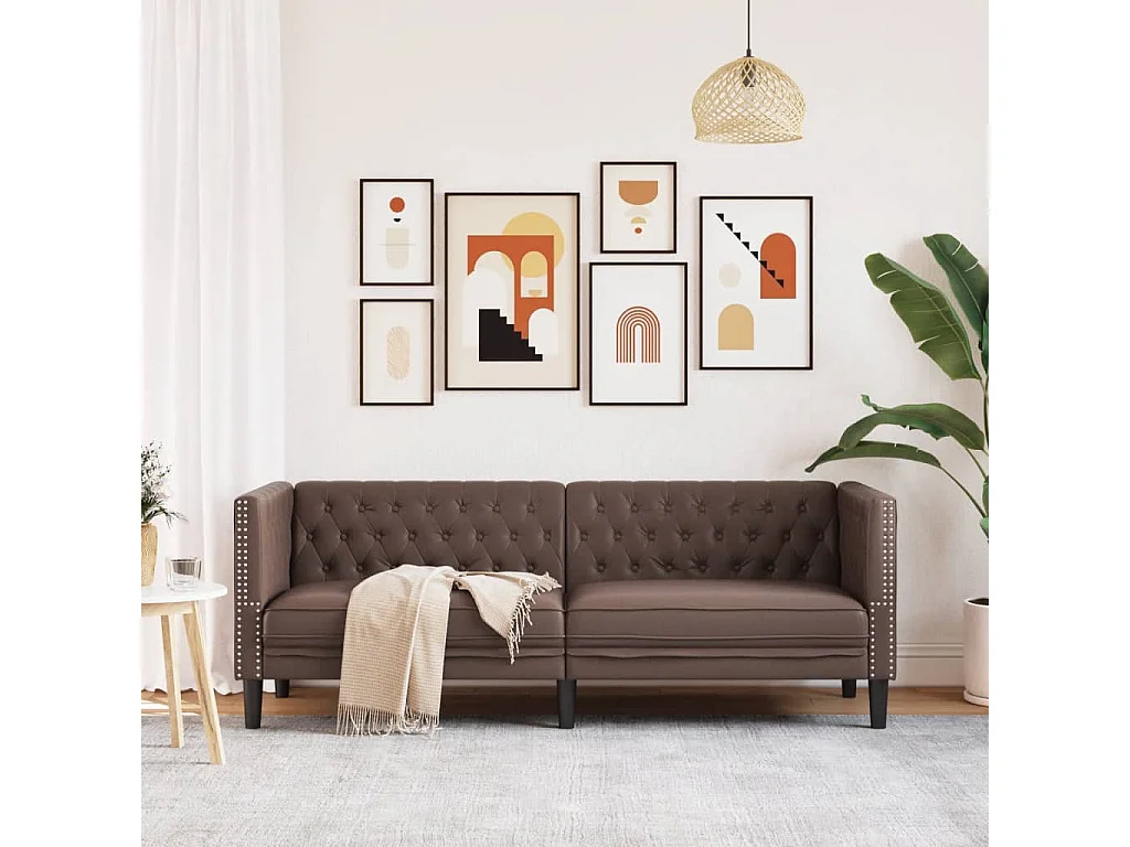 Canapé à 3 places Chesterfield marron similicuir