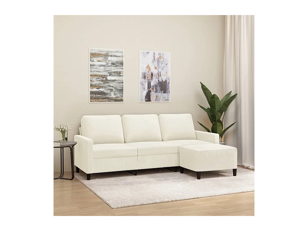 Divano 3 posti con poggiapiedi Crema 180 cm Velluto