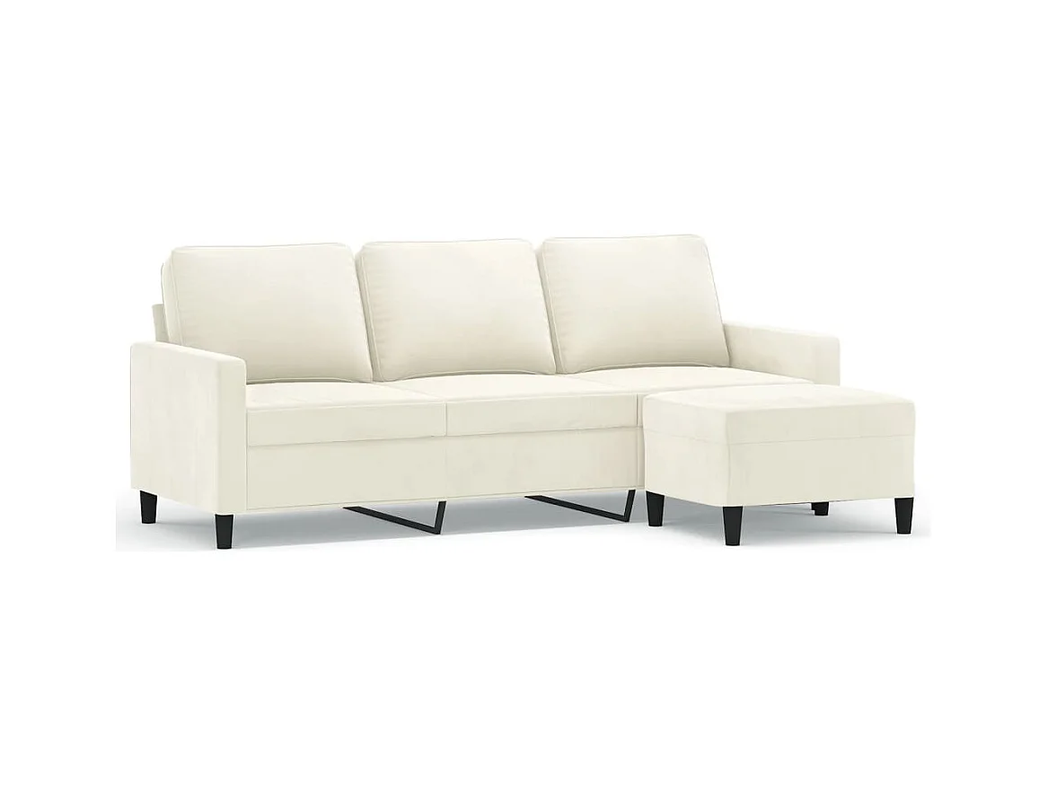 Divano 3 posti con poggiapiedi Crema 180 cm Velluto