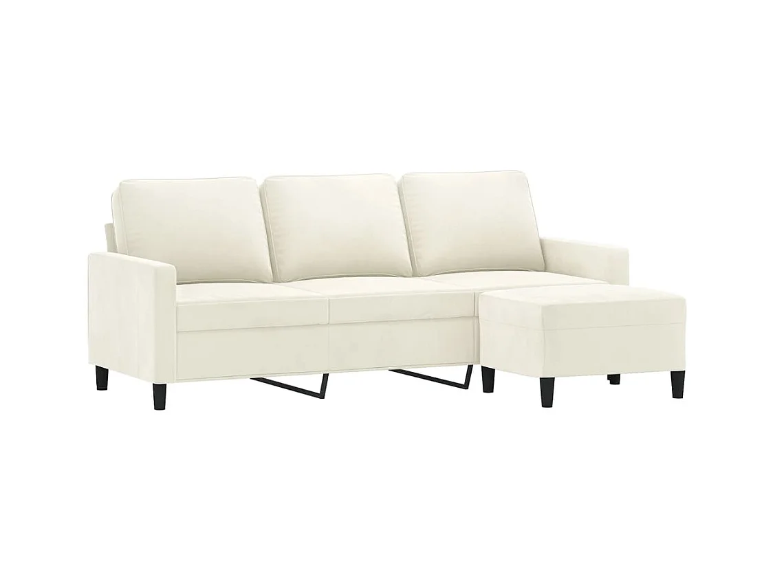 Divano 3 posti con poggiapiedi Crema 180 cm Velluto