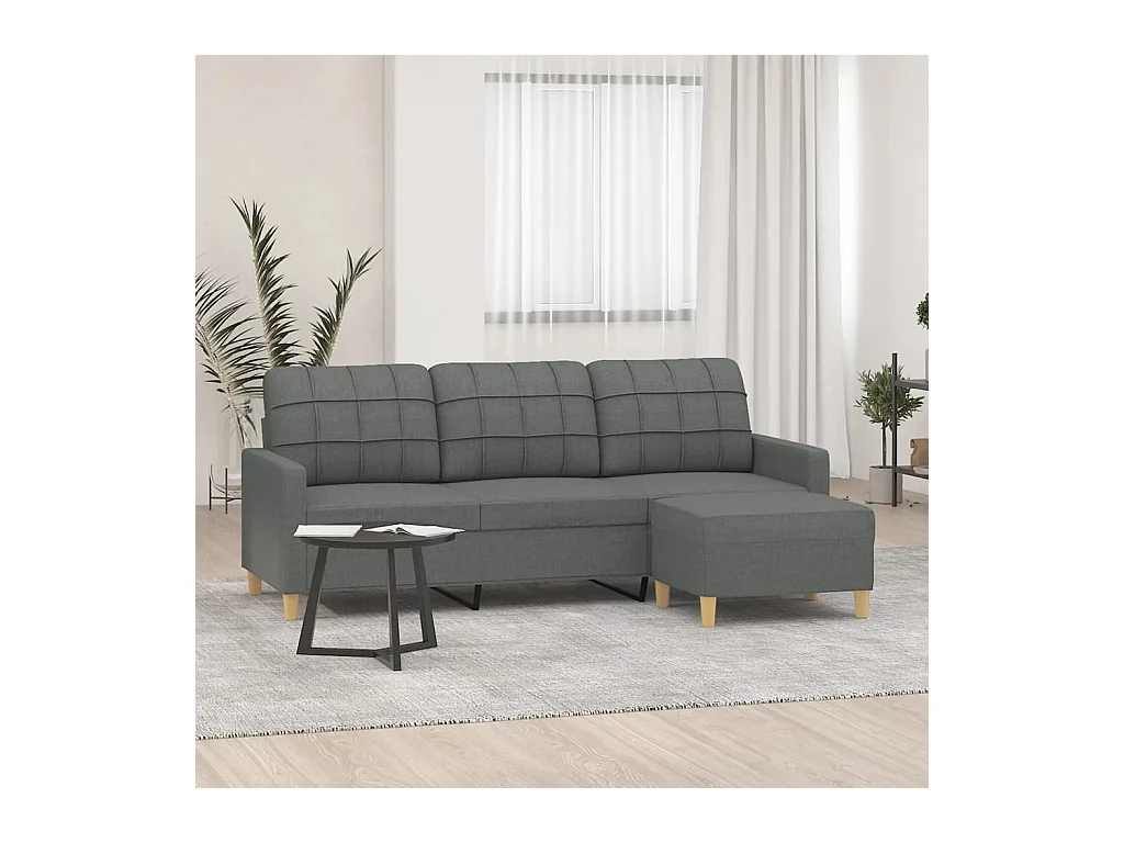 Divano 3 posti con poggiapiedi Grigio scuro 180 cm Tessuto