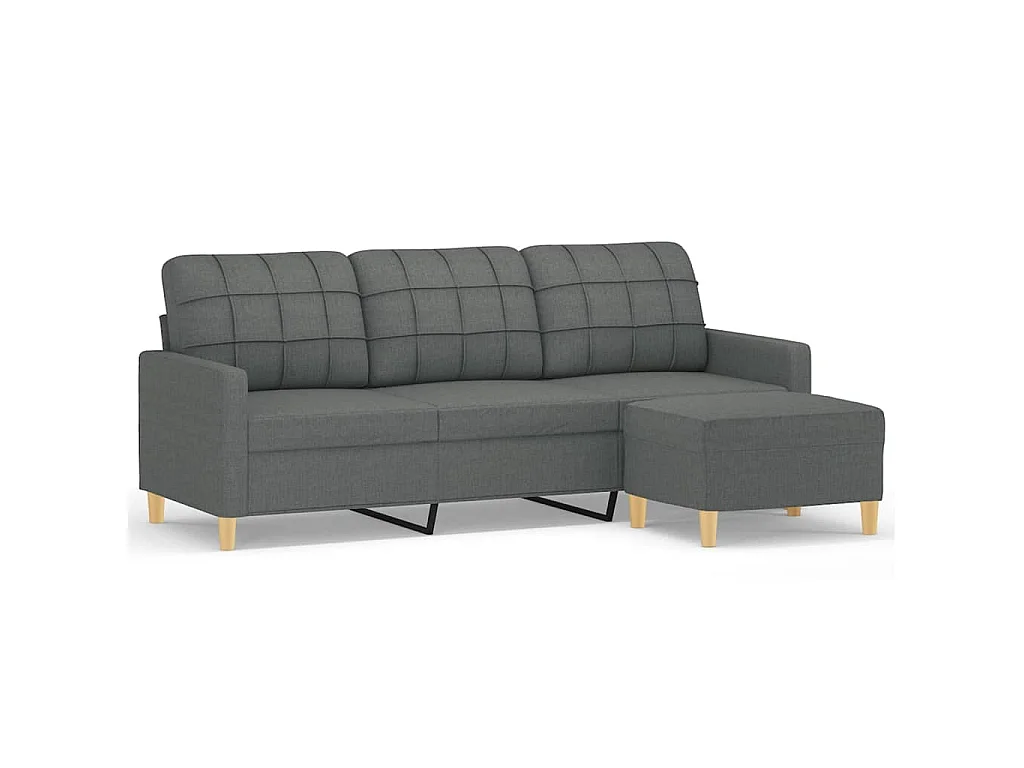 Divano 3 posti con poggiapiedi Grigio scuro 180 cm Tessuto