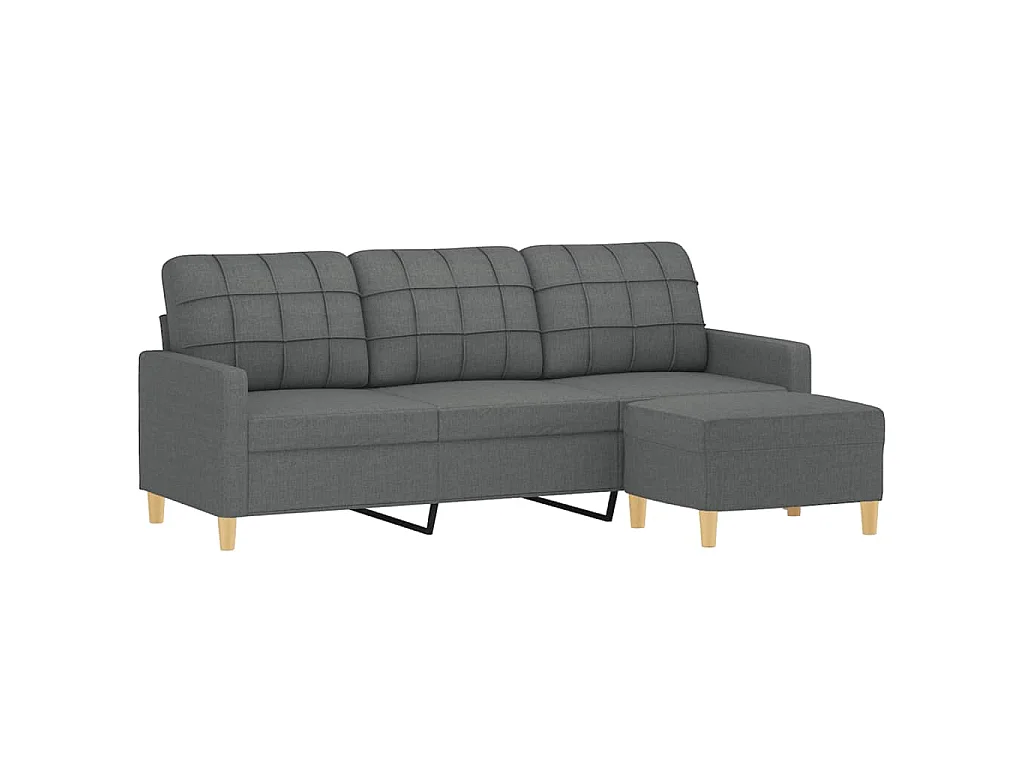 Divano 3 posti con poggiapiedi Grigio scuro 180 cm Tessuto