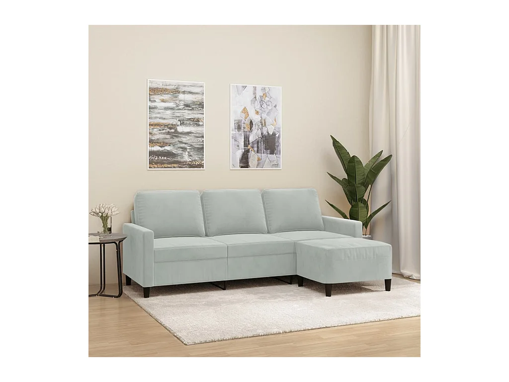 Divano 3 posti con poggiapiedi Grigio chiaro 180 cm Velluto