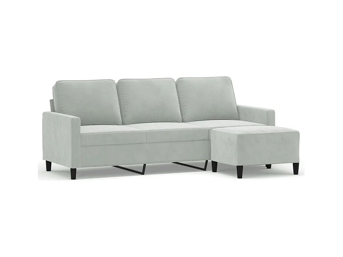 Divano 3 posti con poggiapiedi Grigio chiaro 180 cm Velluto