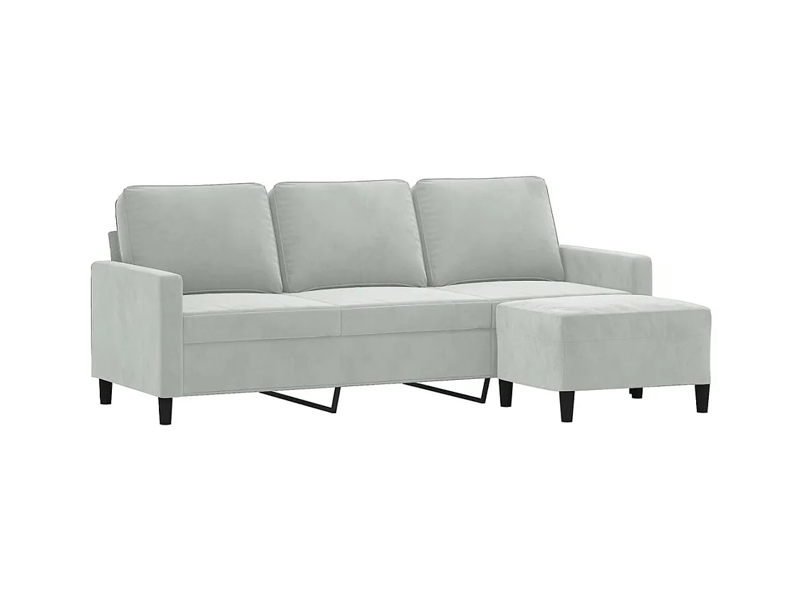 Divano 3 posti con poggiapiedi Grigio chiaro 180 cm Velluto