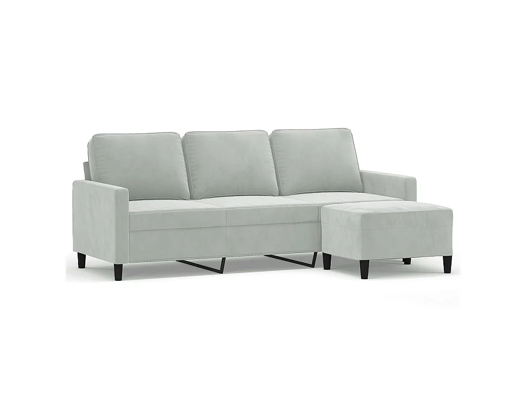 3-Sitzer-Sofa mit Fußhocker Hellgrau 180 cm Samt