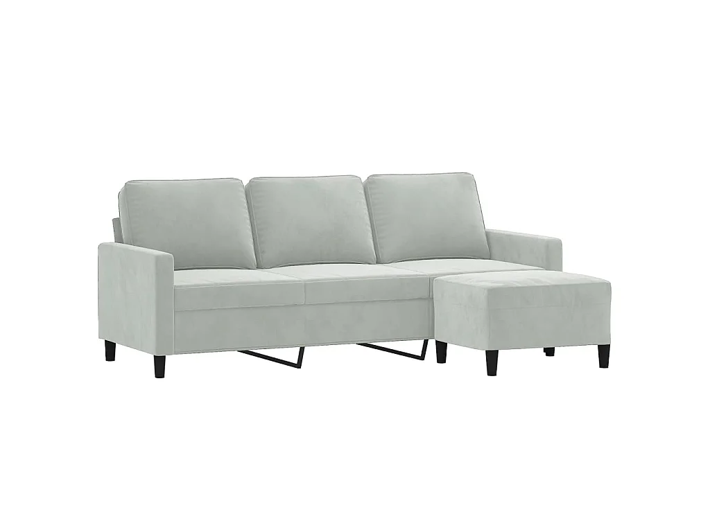 3-Sitzer-Sofa mit Fußhocker Hellgrau 180 cm Samt
