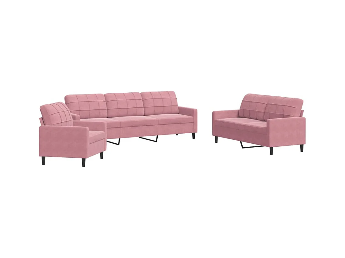 Set di divani 3 pezzi con cuscini, velluto rosa