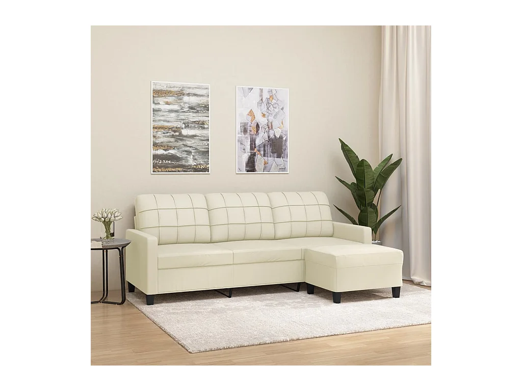 3-zitsbank met voetenbank crème 180 cm kunstleer