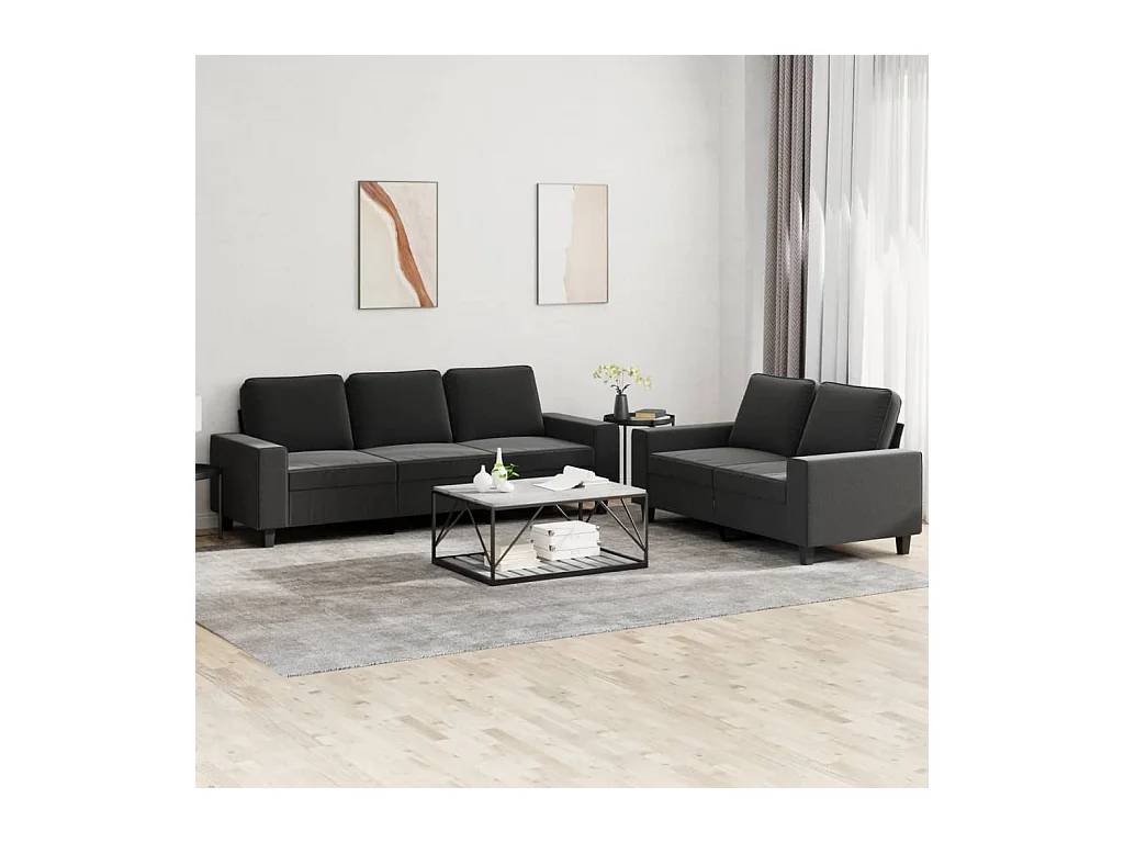 Conjunto de sofá de tela negra de 2 piezas