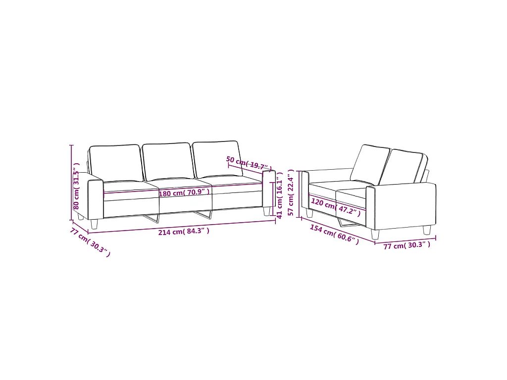 2-teiliges Sofaset aus schwarzem Stoff
